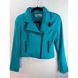 Patrizia Luca Milano Womens Teal Blue Asymmetrical Zip Moto Jacket Size S